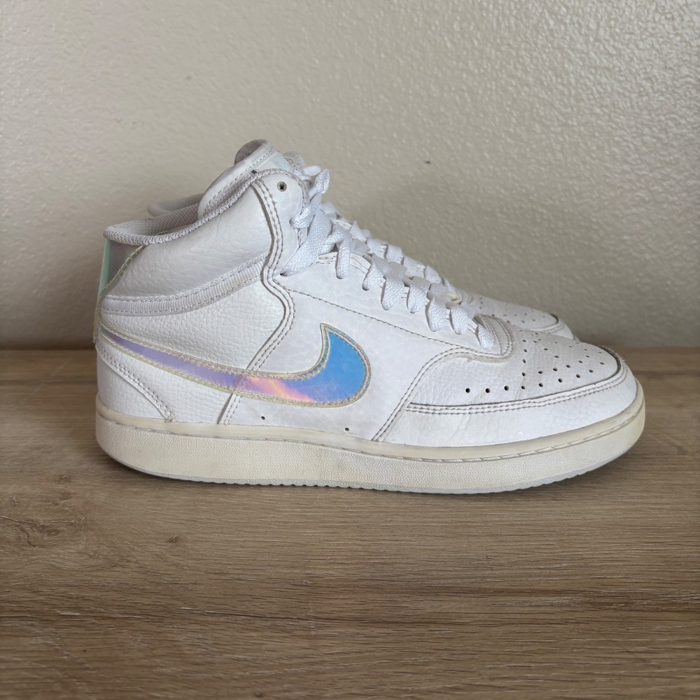 Nike Court Vision Mid White‎ Iridescent Holographic Womens Sneakers Size 7.5